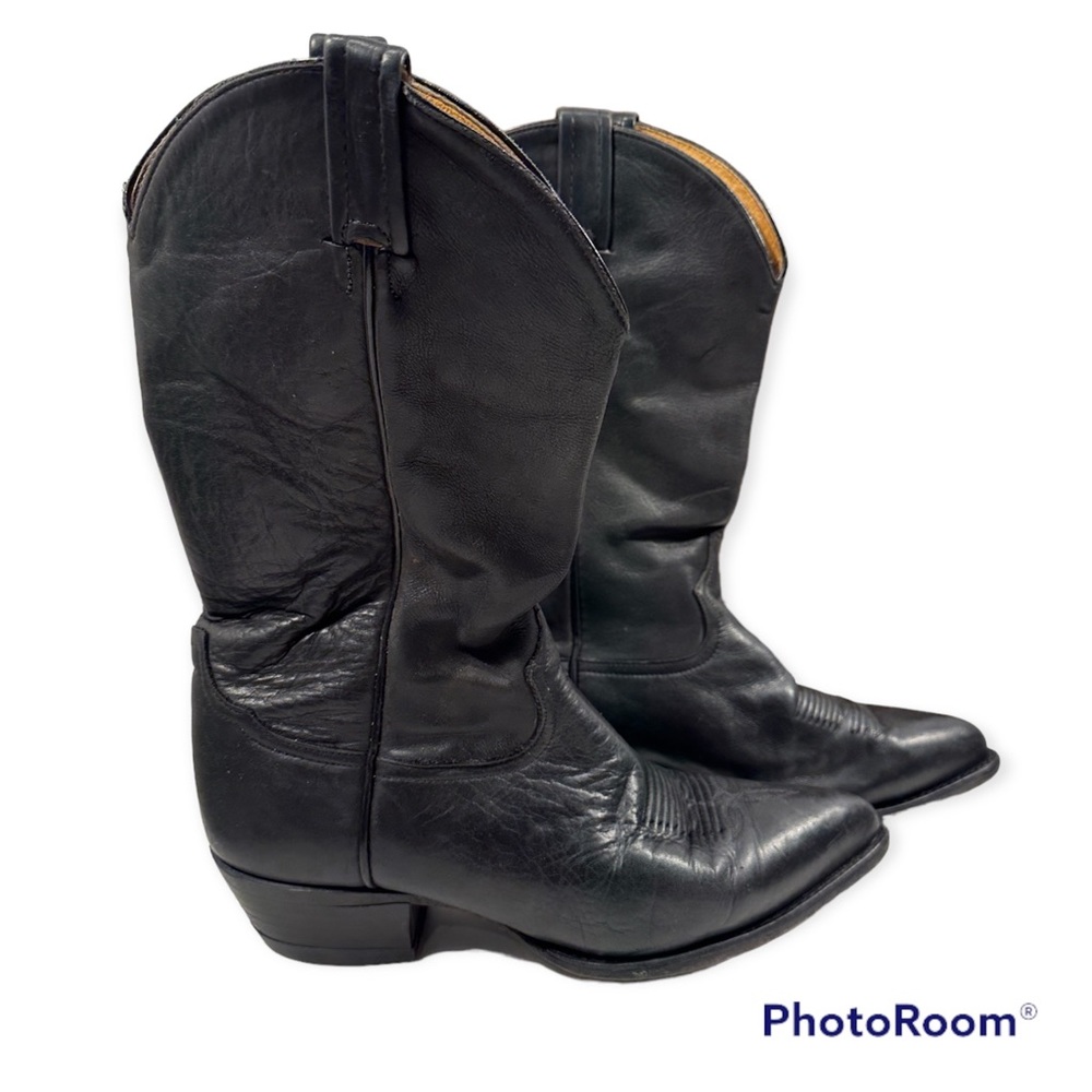 Tony Lama Ol Buck Classic Western Vtg Black Boots 9.5D